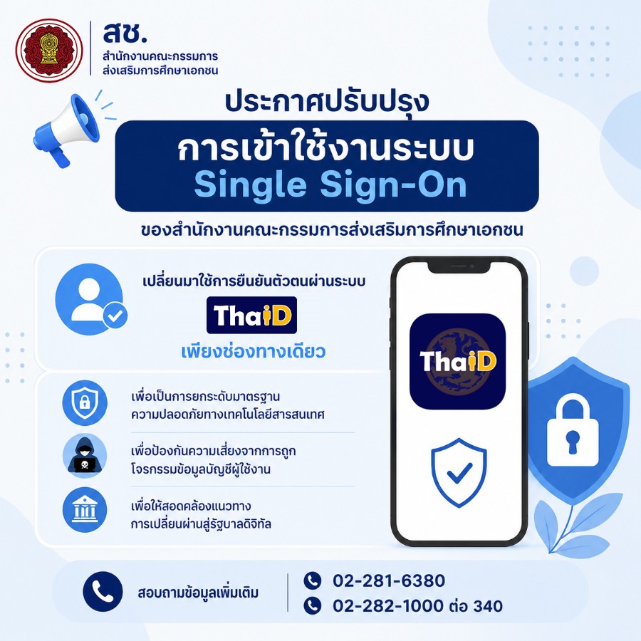 สช. ปรับปรุงการเข้าใช้งานระบบ Single Sign-On โดยใช้การยืนยันตัวตนผ่านระบบ ThaID